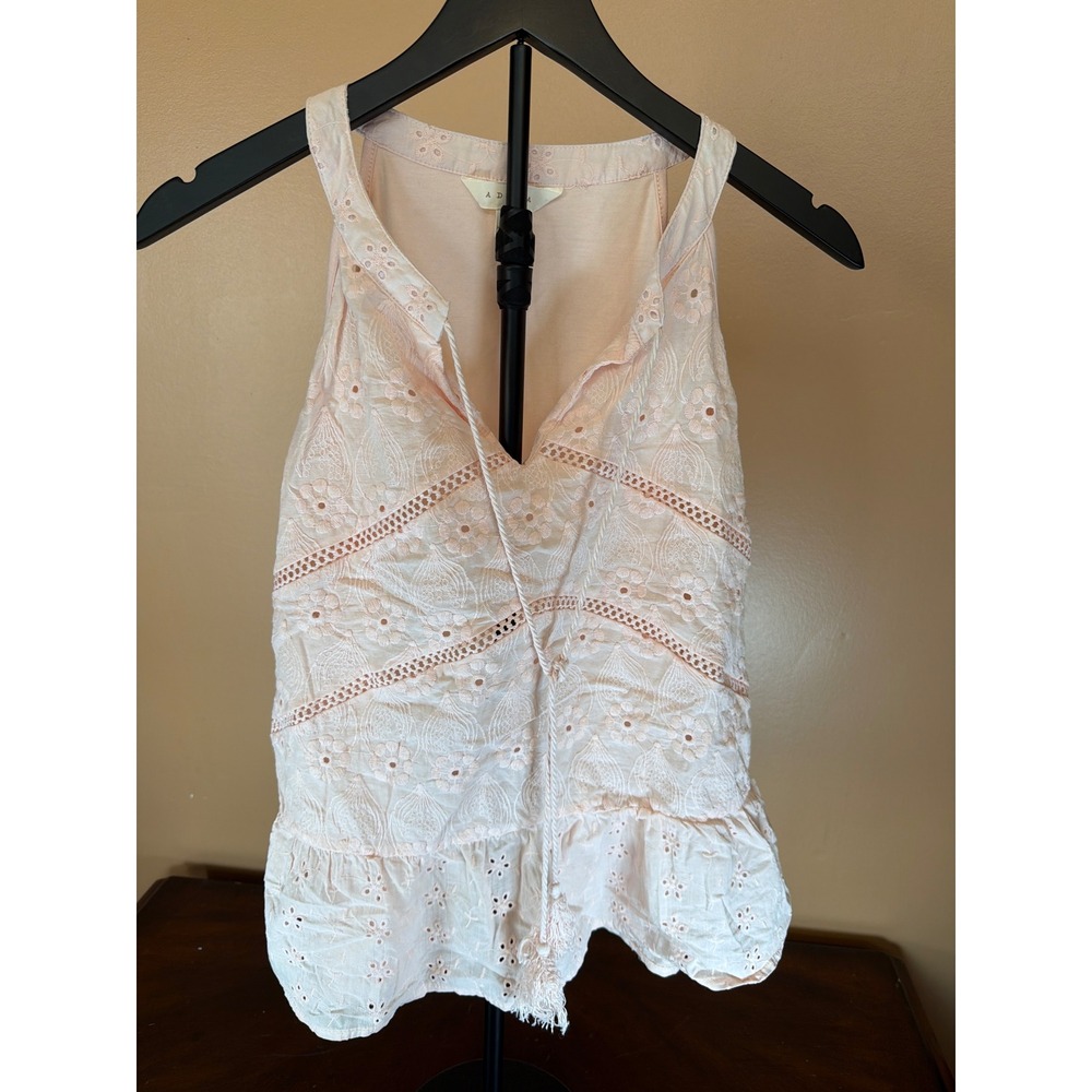 Adiva Peach Eyelet Embroidered Peplum Tank Top‎ Tassel V-Neck Sleeveless XL - Picture 6 of 7